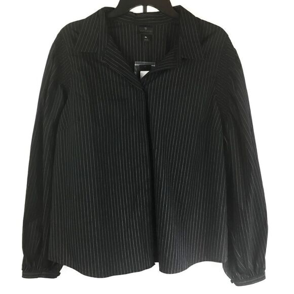 Worthington Blouse Button Down Black White Pin Stripe Long Sleeve Small - Picture 2 of 8